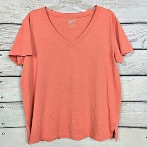 24/7 by Maurices Coral Cotton V-Neck Tee L